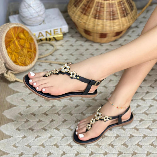 Sandalia plana confort A-02 con herraje elegante